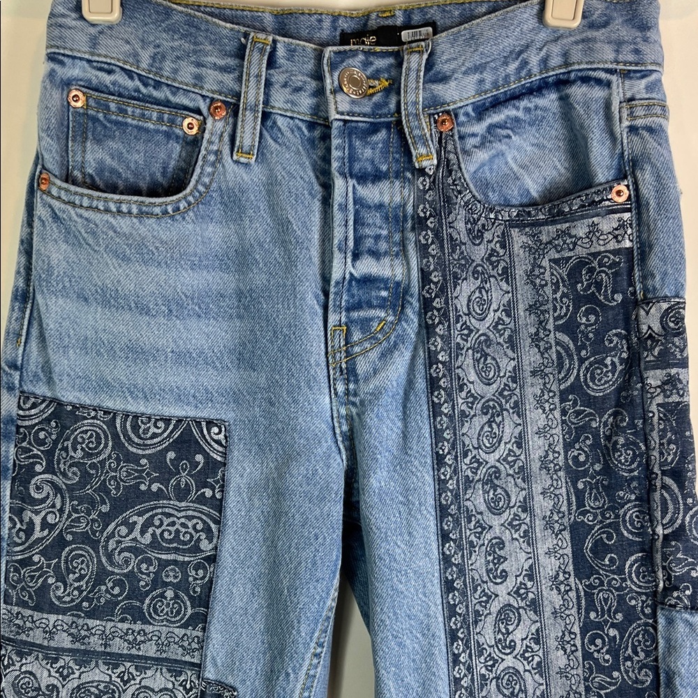 Maje Patched Boyfriend Jeans Blue US 0 France 34 - Picture 4 of 12